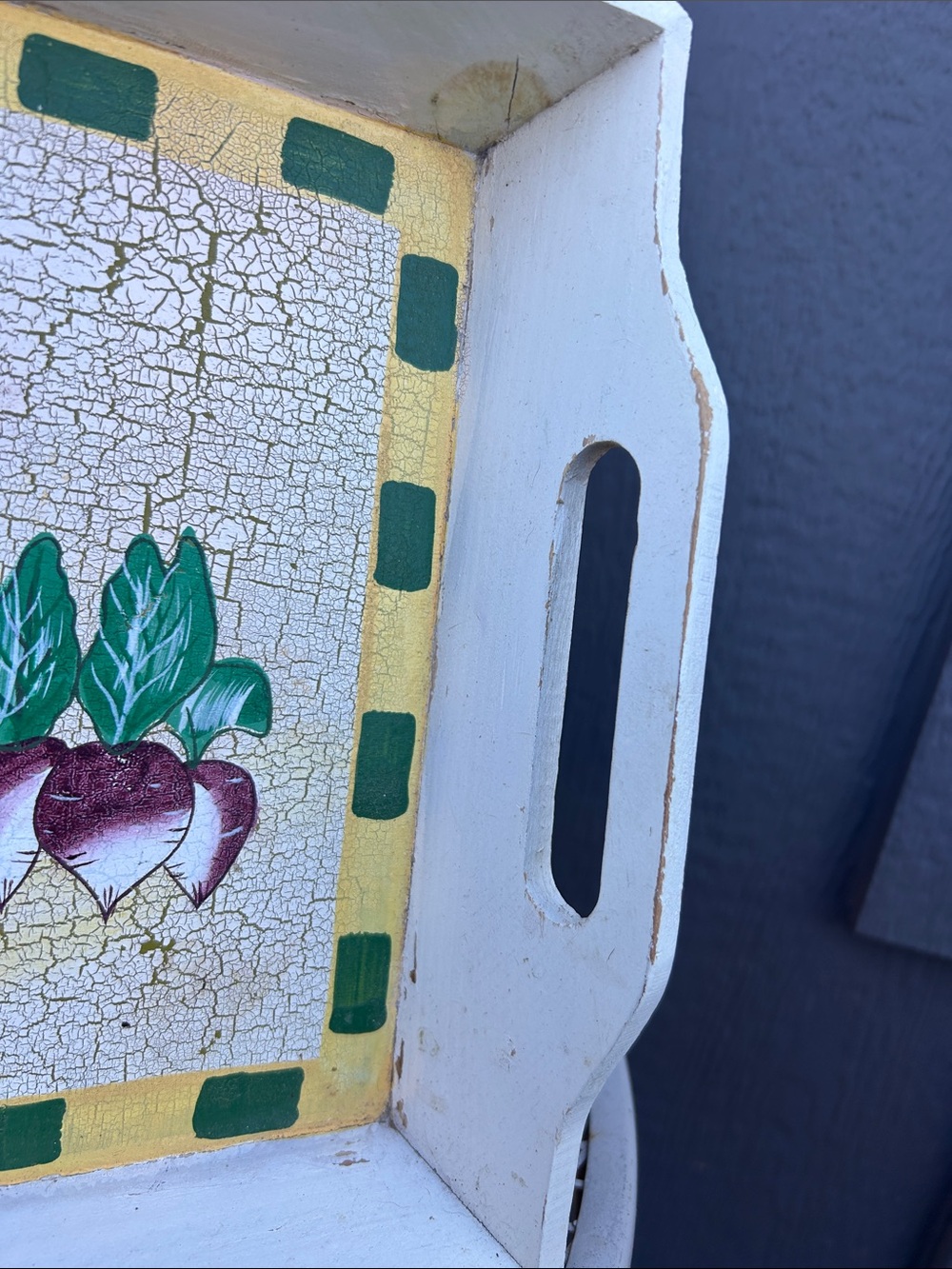 Vintage White Wood Serving Tray with Colorful Vegetable Motif - Picture 7 of 13
